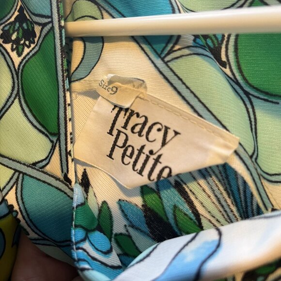 vintage 60s dress blue green psychedelic floral graphic print babydoll mini XS - Picture 10 of 10